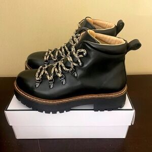 Banana Republic Womens Black Leather Lug Sole Hiker Boots Portugal Size 7.5